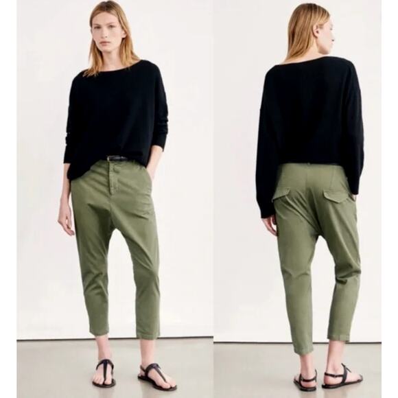 Nili Lotan Pants - Nili Lotan 2 Slouchy Paris Pants Cotton Drop Crotch $345 Cropped Camo Army Green